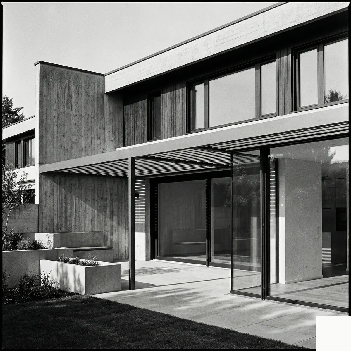 Villa contemporanea con serramenti in legno-alluminio, alzante scorrevole e architettura moderna